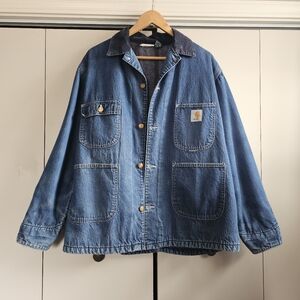 Carhartt | Vintage Denim Flannel Blanket Lined Chore Coat Jacket Large XL
